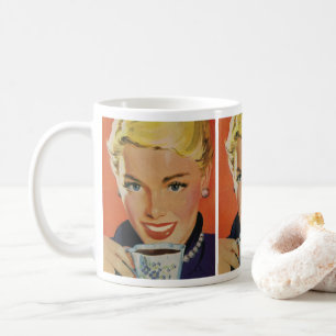 Vintage Beverages, Happy Woman with Cup of Coffee