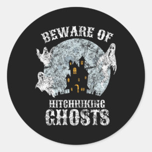 Vintage Beware Of Hitchhiking Ghosts Fun Halloween Classic Round Sticker