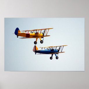 Vintage Bi-Planes in flight Poster