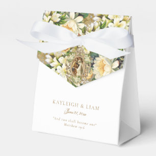 Vintage Bible Verse White Floral Catholic Wedding Favour Box