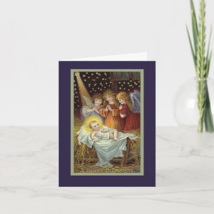 Vintage Biblical Angels in Manger Christmas Card