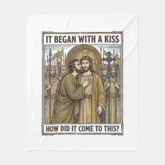Vintage Biblical Betrayal Kiss Fleece Blanket