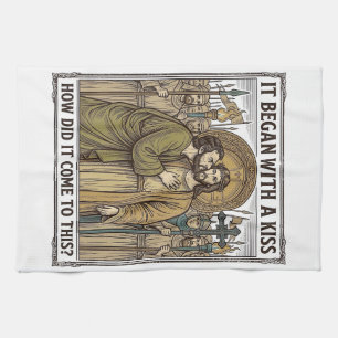 Vintage Biblical Betrayal Kiss Tea Towel