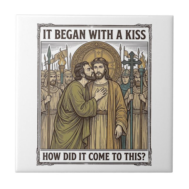 Vintage Biblical Betrayal Kiss Tile (Front)