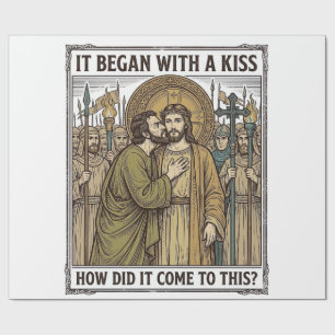 Vintage Biblical Betrayal Kiss Wrapping Paper