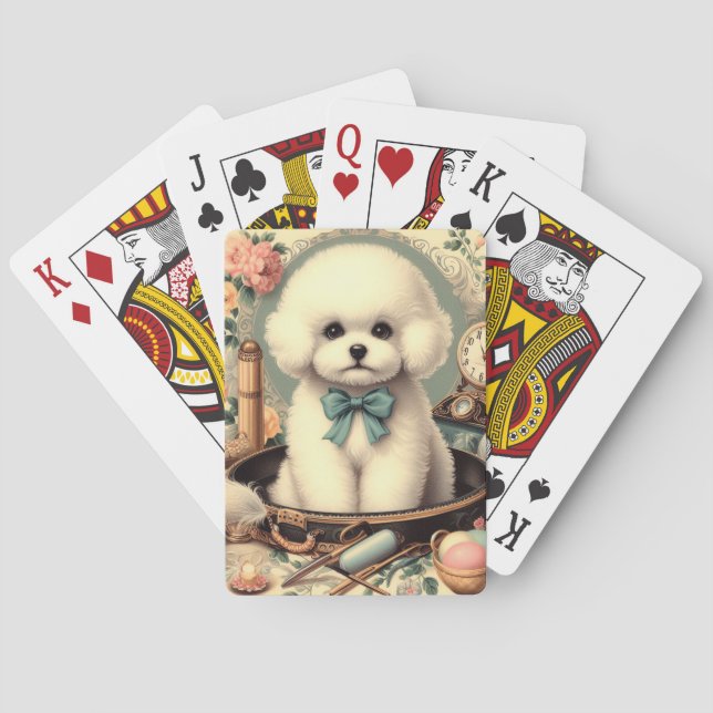 Vintage Bichon Frisé Painting Playing Cards (Back)