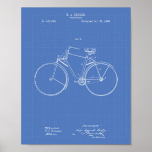 Vintage Bicycle 1890 Patent Art  - Blueprint Poster