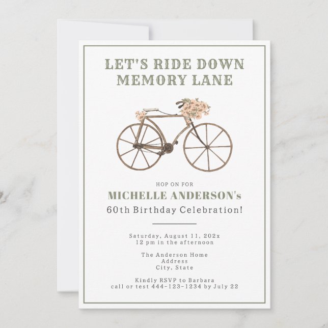 Vintage Bicycle 60th Birthday Party Invitation (Front)