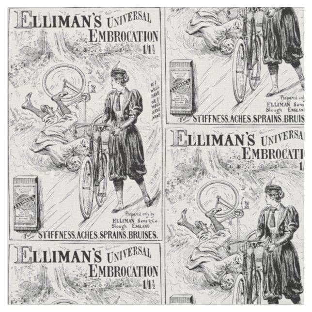 Vintage bicycle advert textile fabric (Close Up)