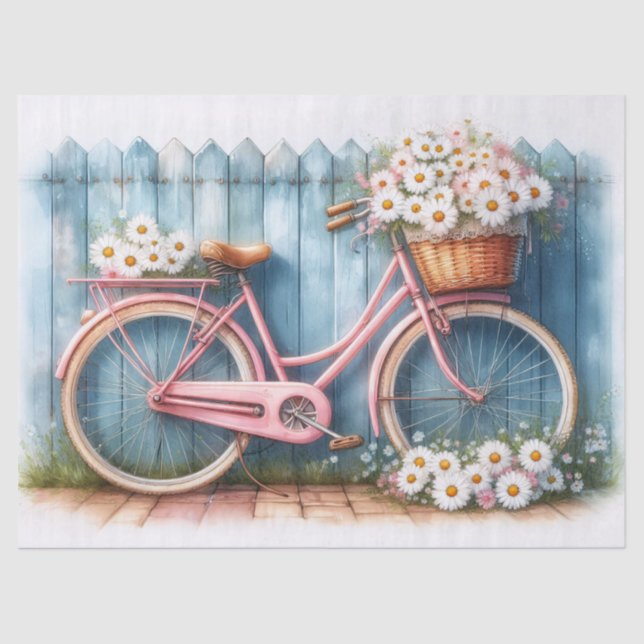 Vintage Bicycle and Daisies Furniture Decoupage Tissue Paper (Front)