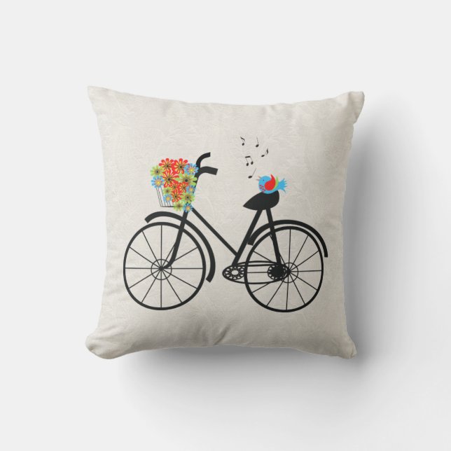Vintage Bicycle and Singing Bird Cushion (Front)