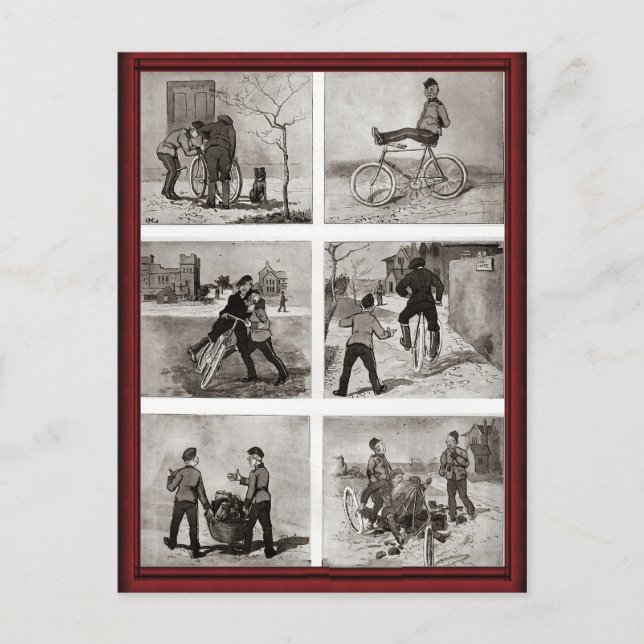 Vintage bicycle antics postcard (Front)