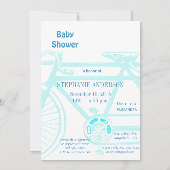 Vintage Bicycle Baby Boy Shower Invitations (Front)