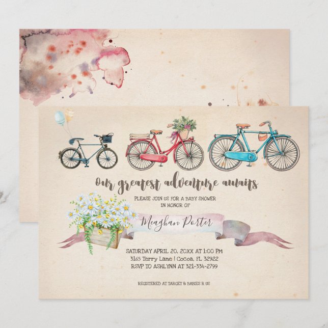 Vintage Bicycle Baby Shower Invitation (Front/Back)