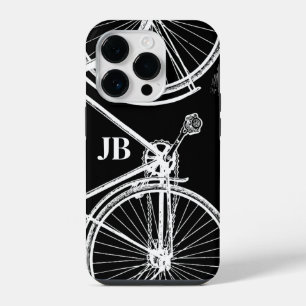 Vintage Bicycle Black White Monogram Cycling iPhone 14 Pro Case