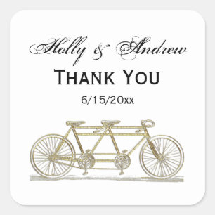Vintage Bicycle Built For Two / Tandem Bike Gold Square Sticker