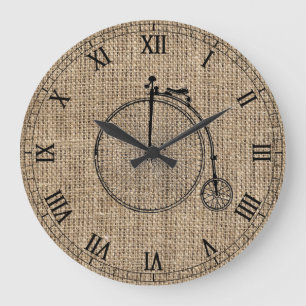 Vintage Bicycle Burlap Large Clock