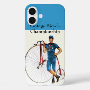 Vintage Bicycle Championship, Blue White iPhone 16 Plus Case