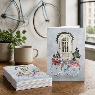 Vintage Bicycle Cruiser with Flowers Note Card