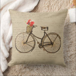 Vintage Bicycle Cushion<br><div class="desc">Vintage bicycle with basket of posies mug,  mousepad,  throw pillow,  and more.</div>