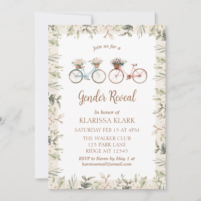 Vintage Bicycle Cute Gender Reveal Invitation (Front)