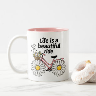 Vintage Bicycle Daisy Floral Inspirational Ride Two-Tone Coffee Mug