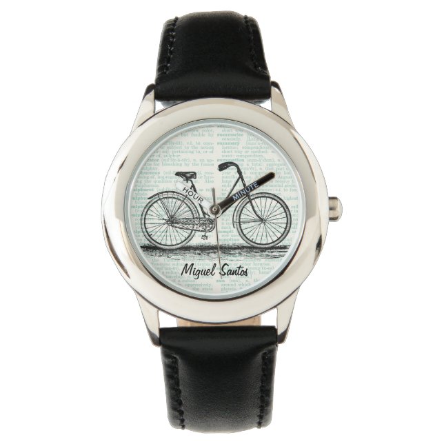 Vintage Bicycle Dictionary Page Art Personalised Watch (Front)