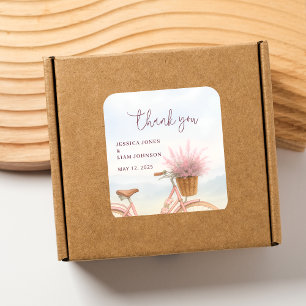 Vintage Bicycle Engagement Party Favour Thank you Square Sticker