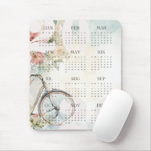 Vintage Bicycle Floral Colour Year Calendar 2026 Mouse Mat