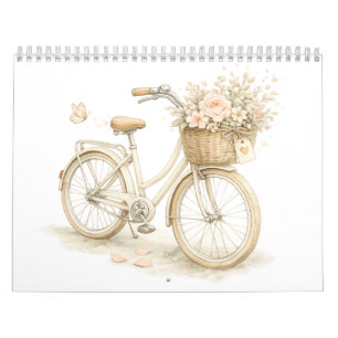 Vintage Bicycle Floral Wall Calendar