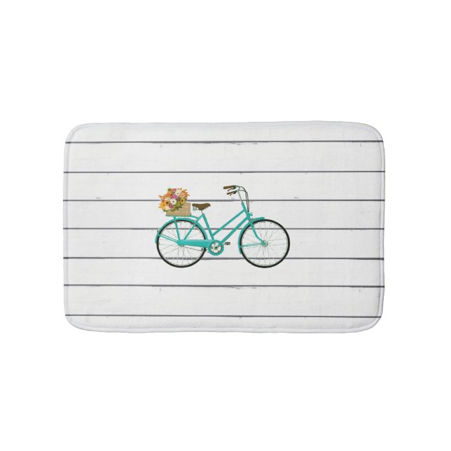 Vintage Bicycle Flower Basket Illustratio Bath Mat (Front)