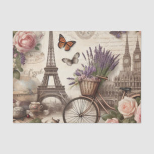 Vintage bicycle flowers and butterflies decoupage  tissue paper