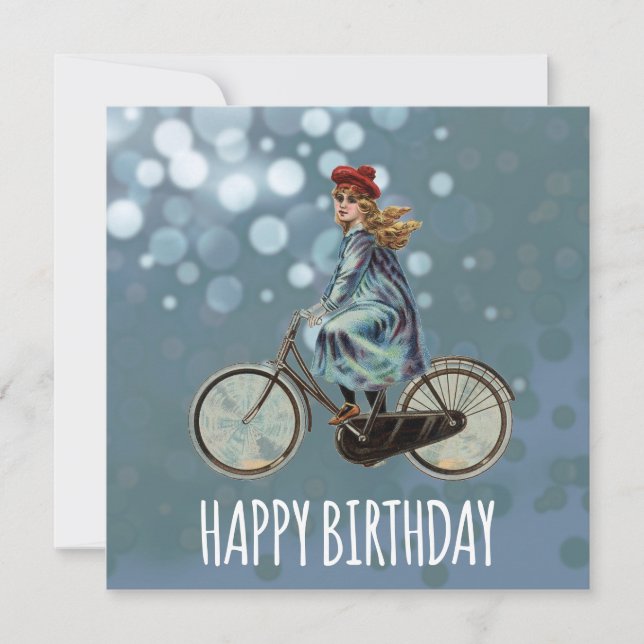 Vintage Bicycle girl -  Birthday Card (Front)
