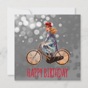 Vintage Bicycle girl - Birthday Card