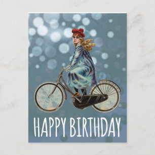 Vintage Bicycle girl - Birthday Postcard