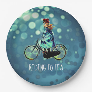 Vintage Bicycle girl - Riding to Tea Paper Plate