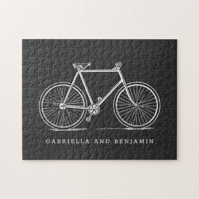 Vintage Bicycle Illustration in Black Personalised Jigsaw Puzzle (Horizontal)