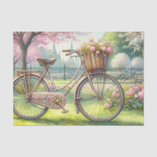 Vintage bicycle in a blooming park watercolor  tissue paper