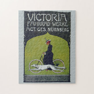 Vintage Bicycle Lady & Dog Illustration Art Jigsaw Puzzle