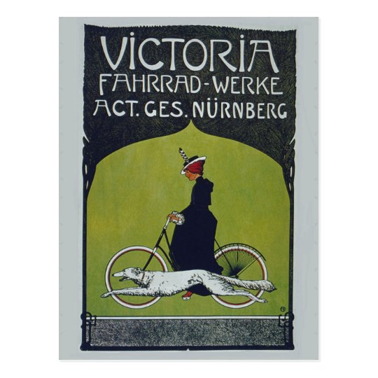 Vintage Bicycle Lady & Dog Postcard