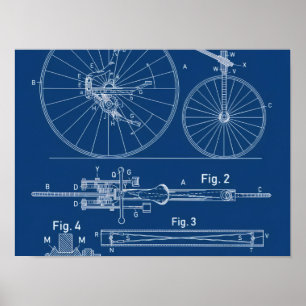 Vintage Bicycle Patent 1888 Blueprint Poster