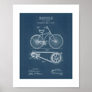 Vintage Bicycle Patent Blueprint Poster Antique