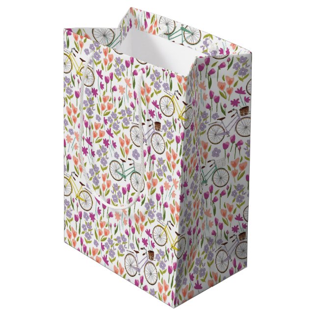 Vintage Bicycle Pattern Medium Gift Bag (Back Angled)