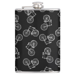 Vintage Bicycle Print Pattern Classic Bikes Black Hip Flask