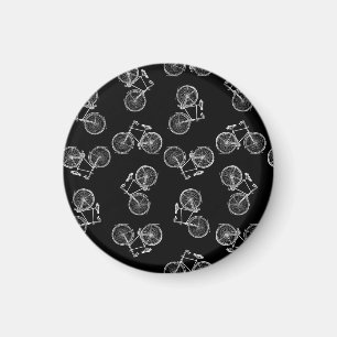Vintage Bicycle Print Pattern Classic Bikes Black Magnet