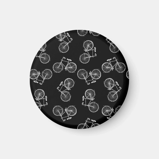 Vintage Bicycle Print Pattern Classic Bikes Black Magnet (Front)