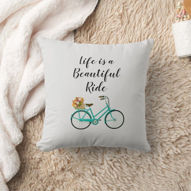 Vintage Bicycle Quote Beautiful Ride Illustration Cushion (Blanket)