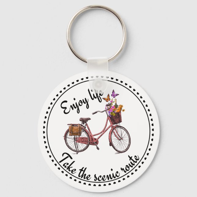 Vintage Bicycle Quote Key Ring (Front)