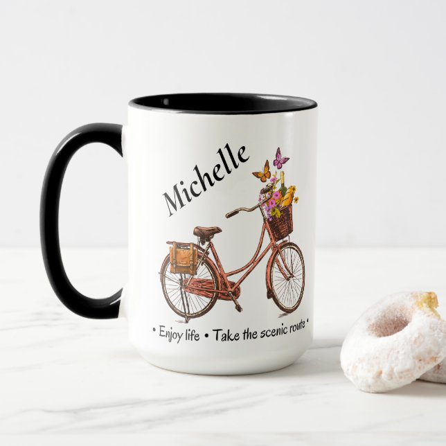 Vintage Bicycle Quote  Mug (With Donut)
