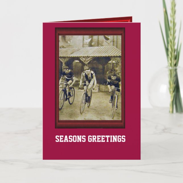 Vintage Bicycle Racing cyclists Holiday Card (Front)